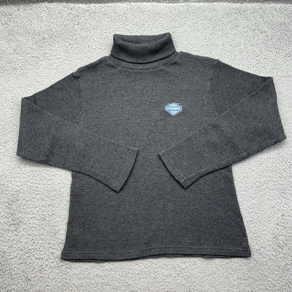 Harley-Davidson H145-7559 Women's Large Gray Waffle‎ Thermal Turtleneck Top